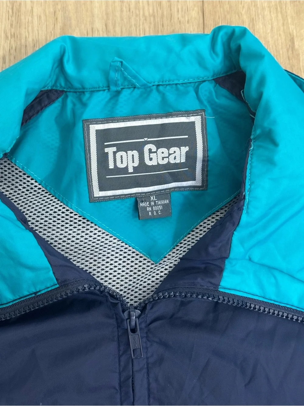 Vintage Top Gear Navy Windbreaker Jacket with Teal Collar
